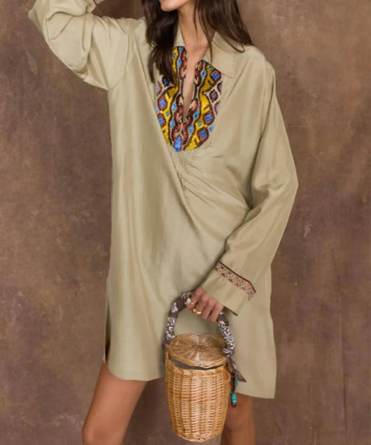 Woven Embroidered Midi Dress
