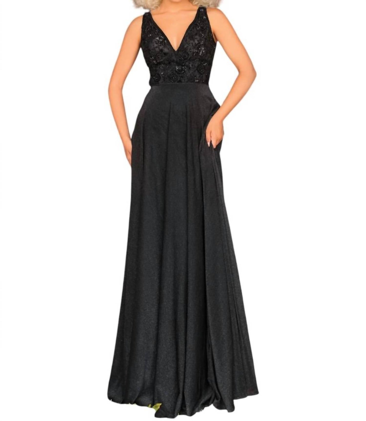 A-Linien-Abendkleid mit V-Ausschnitt