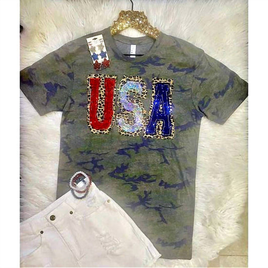 Women's Usa Sequin Camo Tee