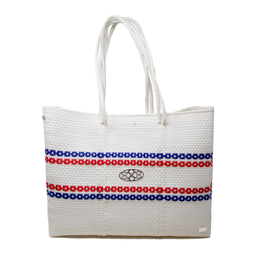 Women's Woven Line Striped Travel Tote Bag With Clutch