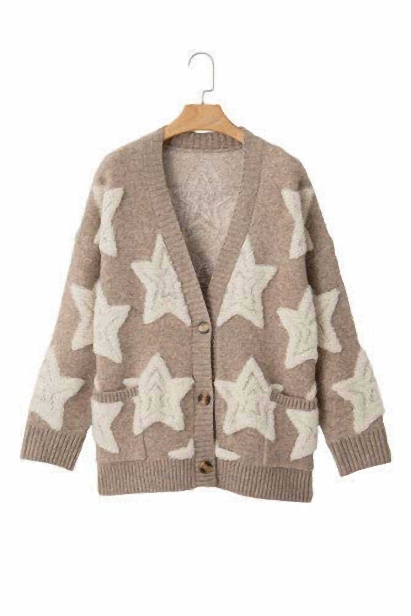 Pullover-Strickjacke mit Sternenmuster und Taschen