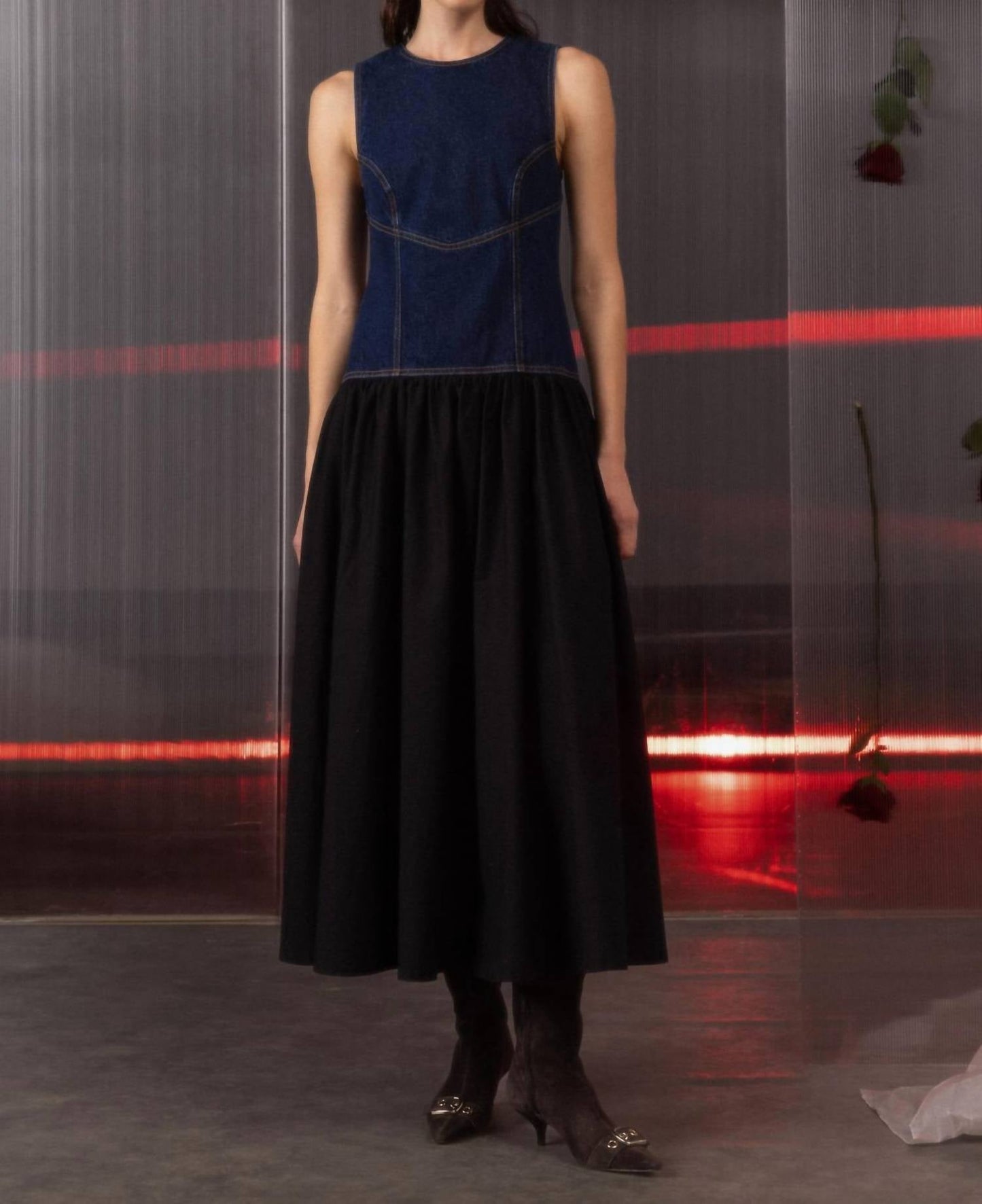 Women's Jeansstoff Corset Midi Dress