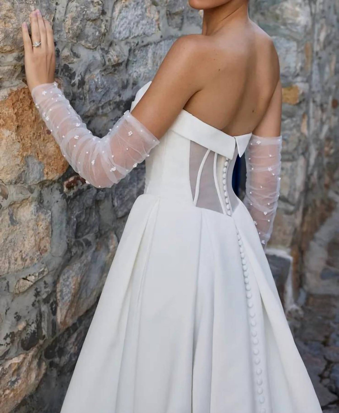 Satin Wedding Dress With Gauntlet Sleeve