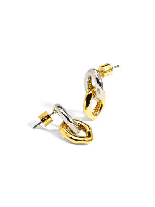 Women's Two-tone Small Link Drop Earring