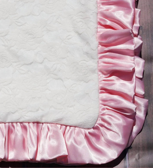 Baby Girls Lace Blanket With Satin Trim