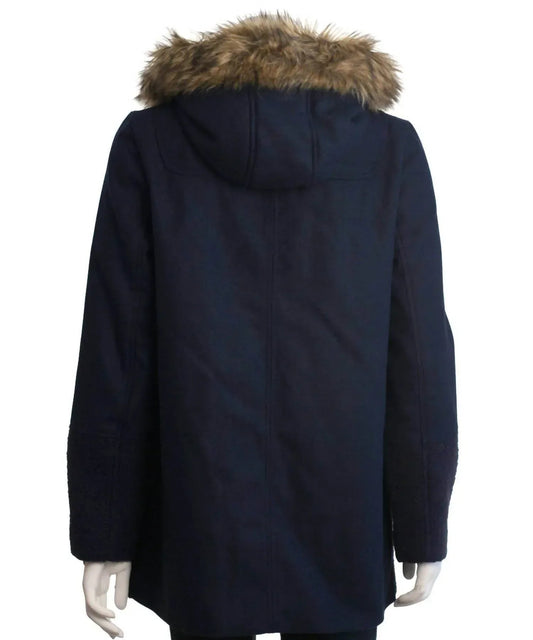 Women's Hooded Toggle Coat With Faux Fur Trim