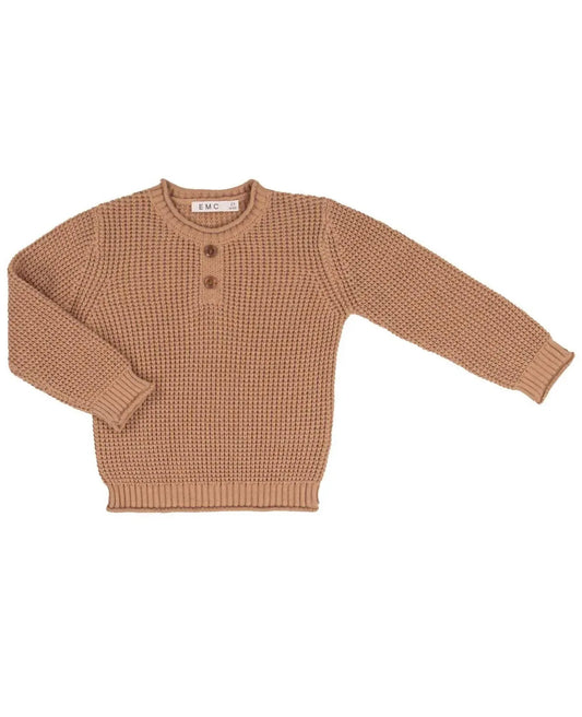 Boy's Waffle Texture Henley Sweater