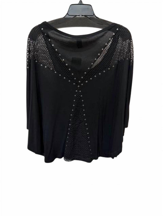 Damen Oversized-Bluse mit flatternden Ärmeln, Fischernetz und Nieten