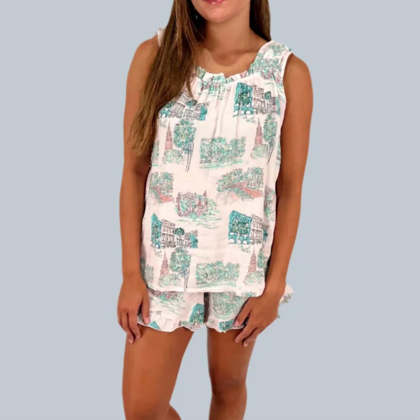 Charleston-Szene Rüschen-Tanktop Schlafanzug-Shorts-Set