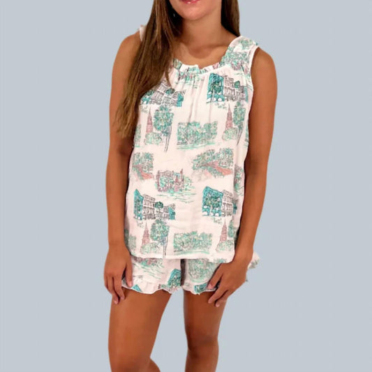 Charleston Scene Ruffle Tank Pajama Short Set