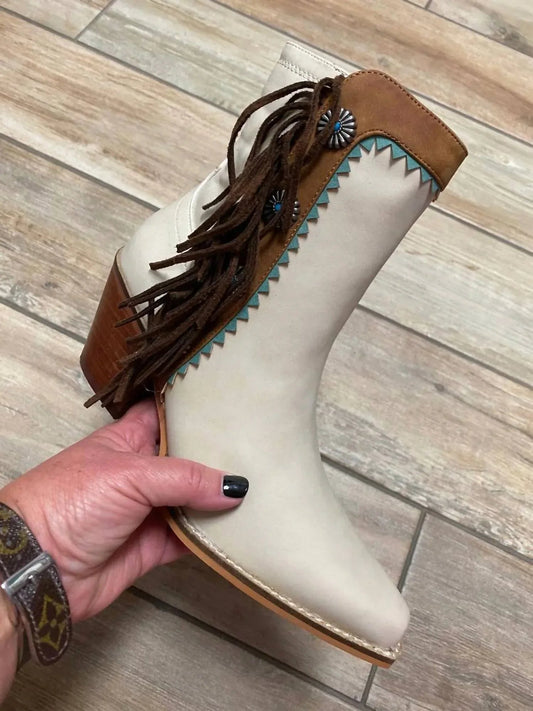 Women's Fringe Denim Boots With Conchos