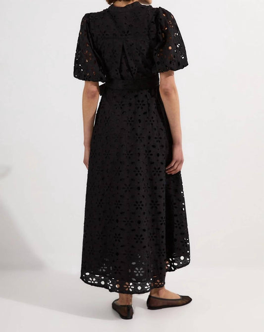 Cotton Broderie Belted Short Sleeve Woven Midi Dress