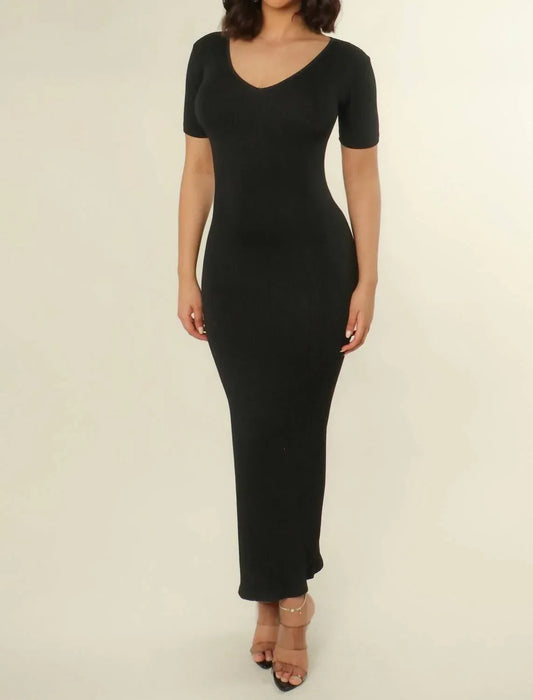 Geripptes Bodycon-Kleid mit V-Ausschnitt