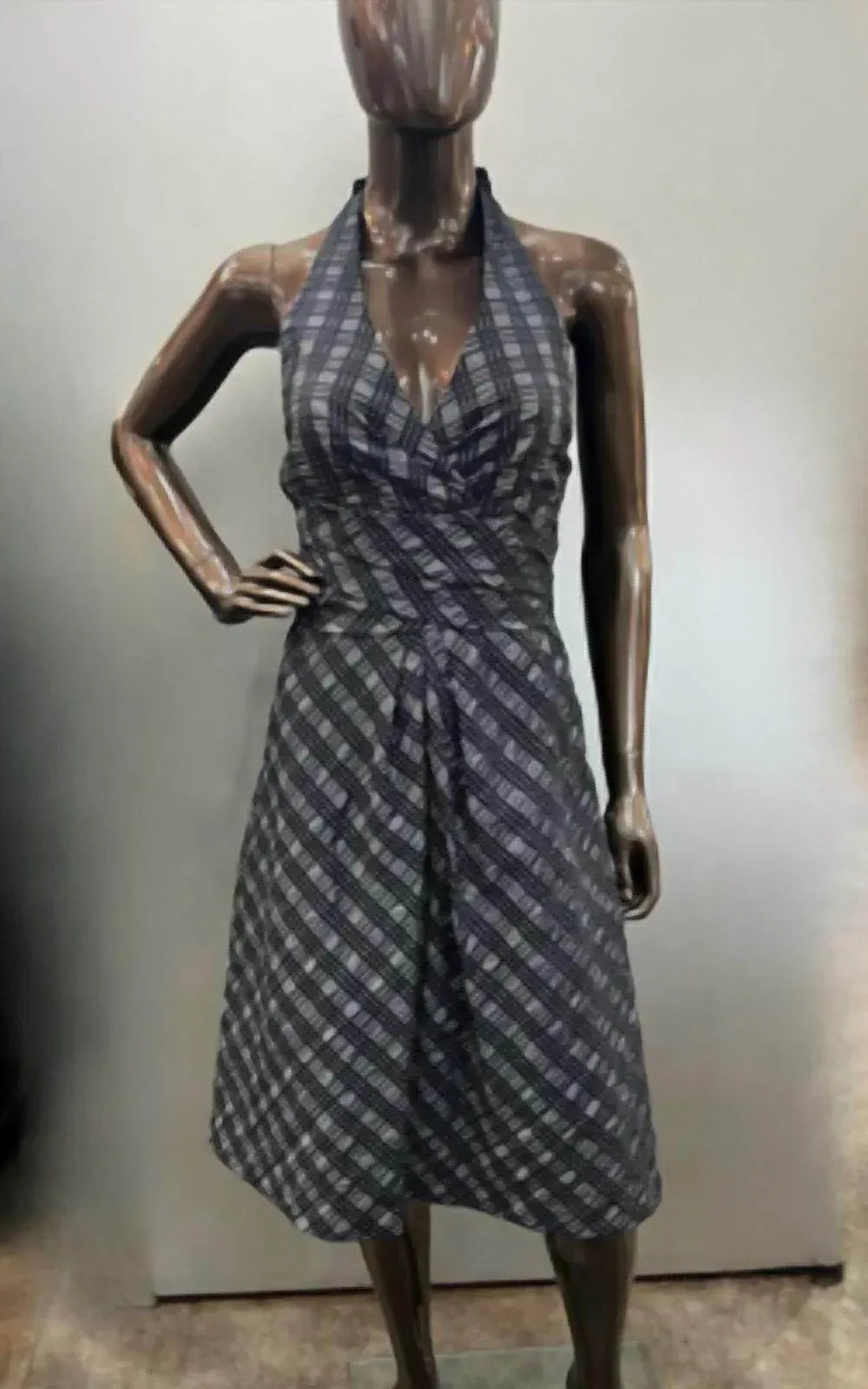 Taffeta Plaid Halter Cocktail Dress