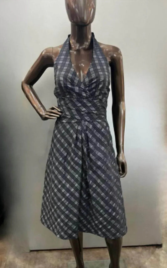 Taft-Cocktailkleid mit Halterneck und Karomuster
