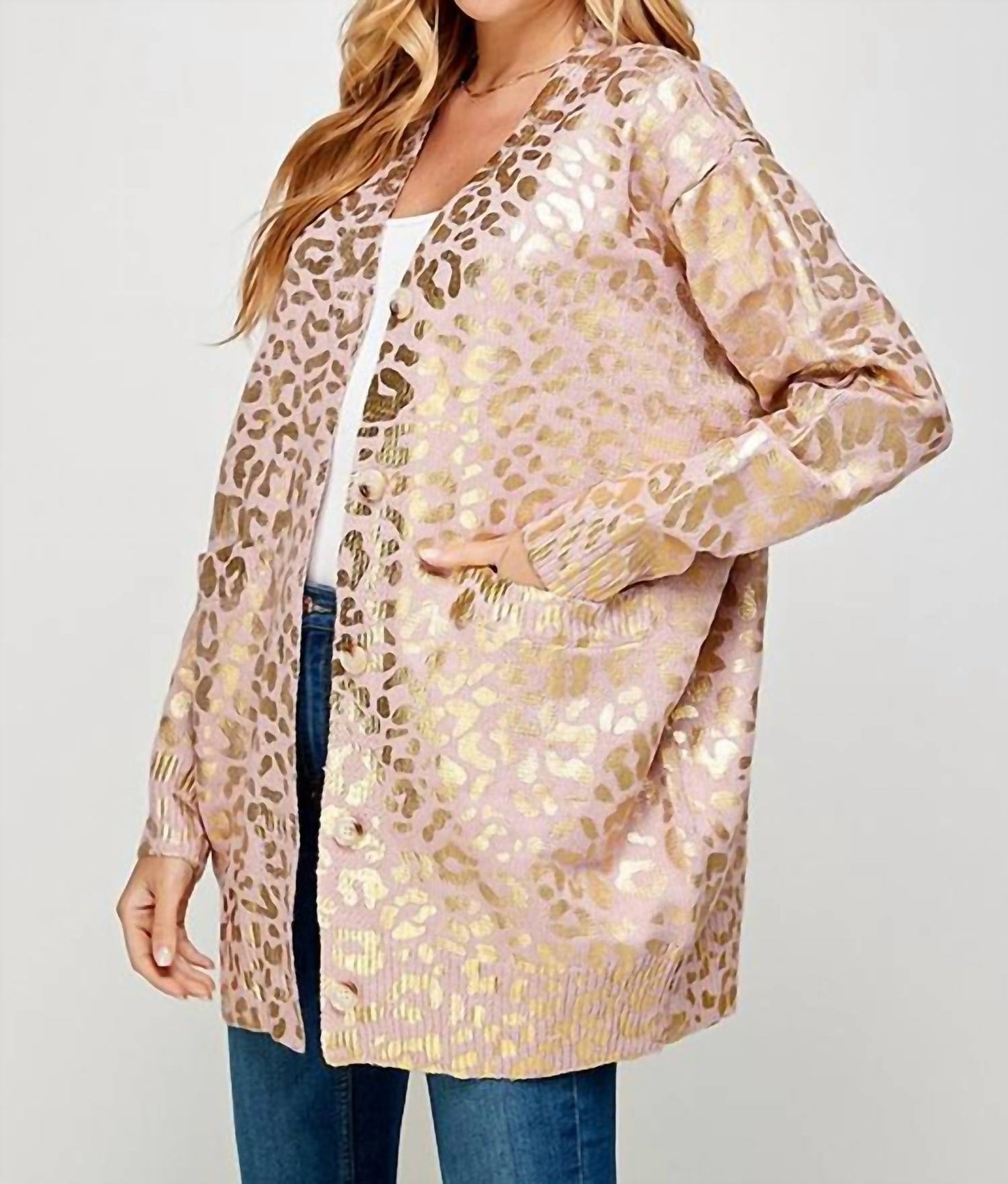 Langer Cardigan mit Animalprint-Folie