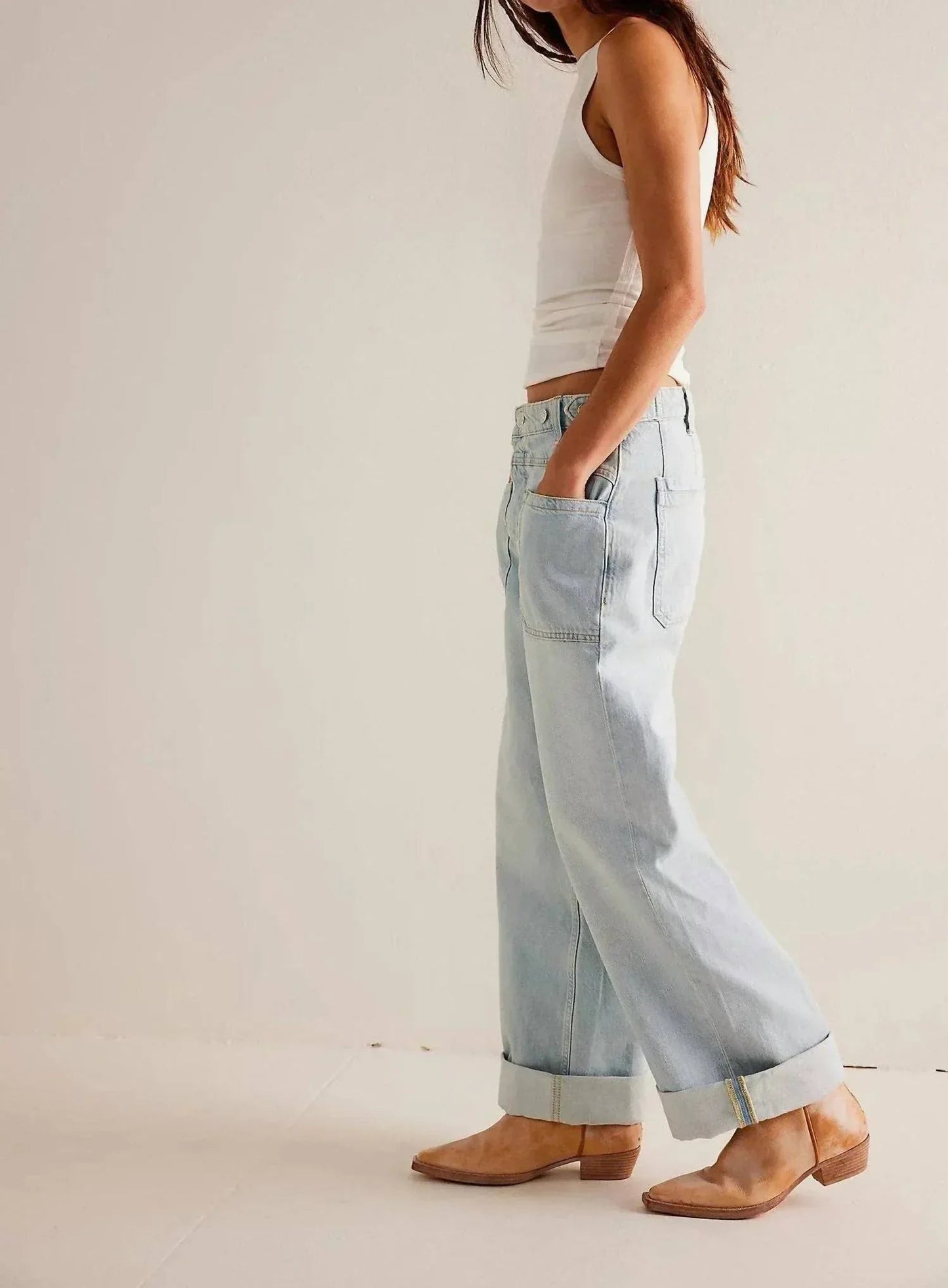 Damen Washed Straight Leg Jeans