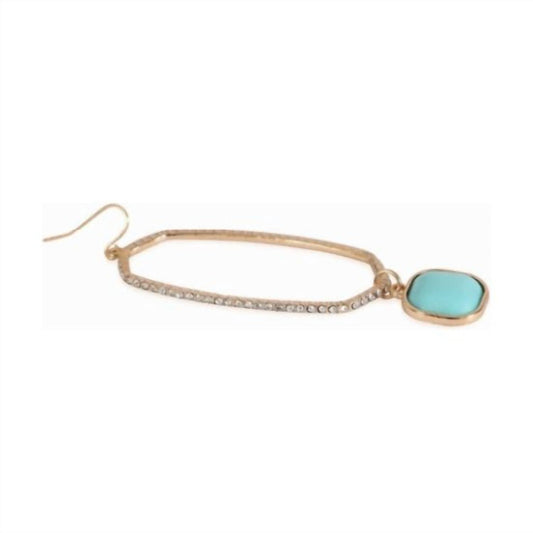 Women's Pave Hexagon Drop Earrings With Turquoise Stone Charm