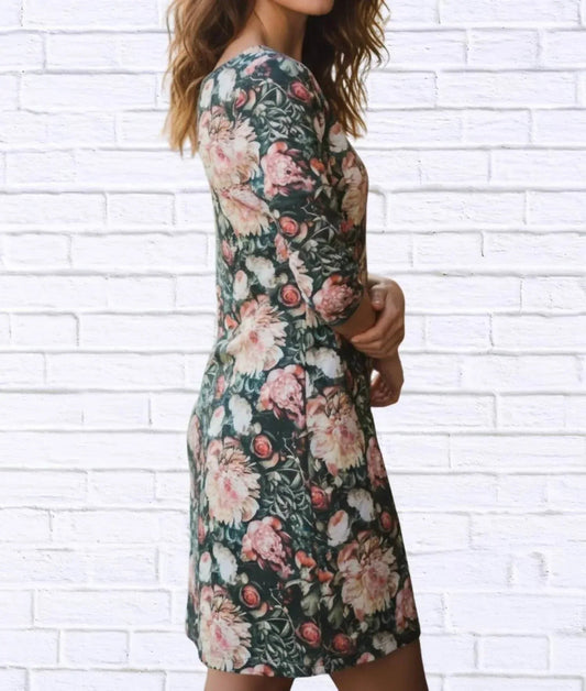 Vintage-Midi-Strickkleid mit Blumenmuster