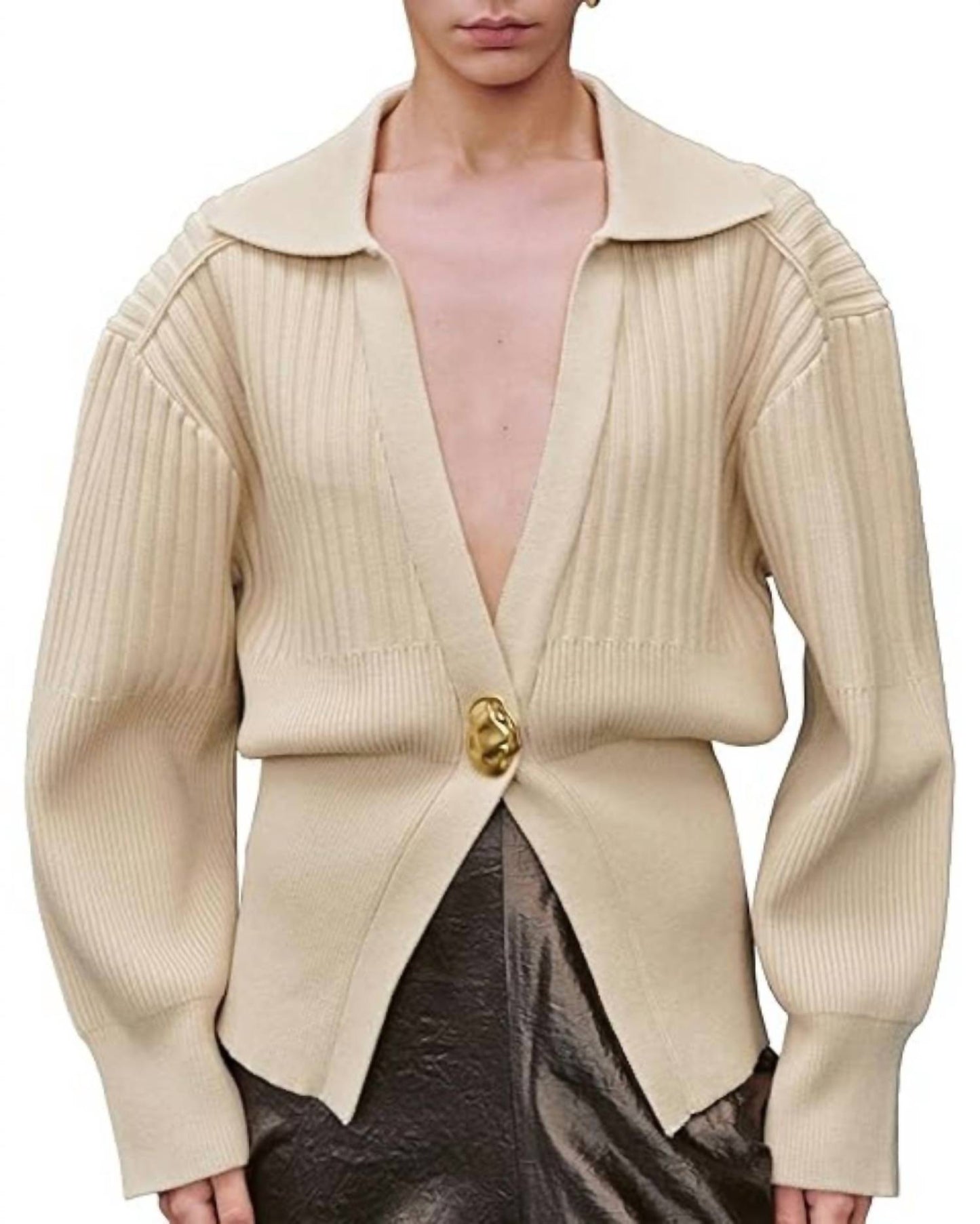 Gestrickte Strickjacke mit Kragen
