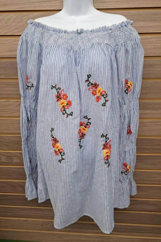 Women's Off Shoulder Elastic Neck/arms Embroidered
