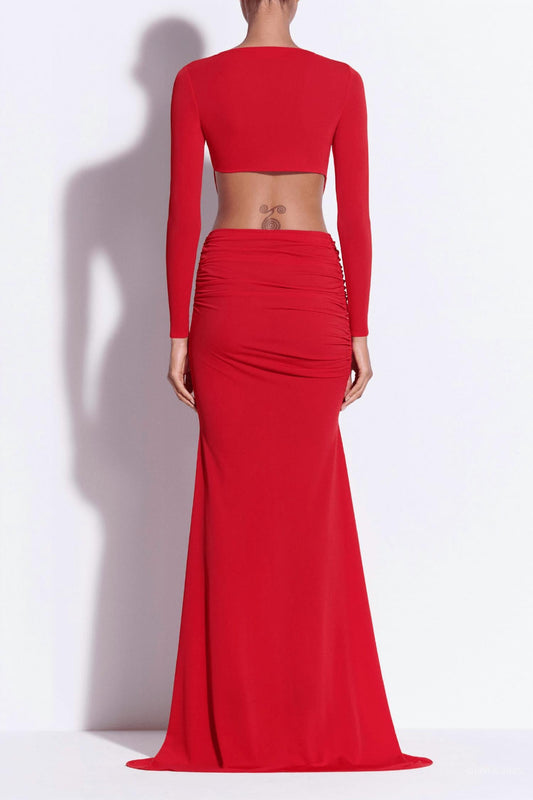 Crepe Jersey Long-sleeve Twist Gown