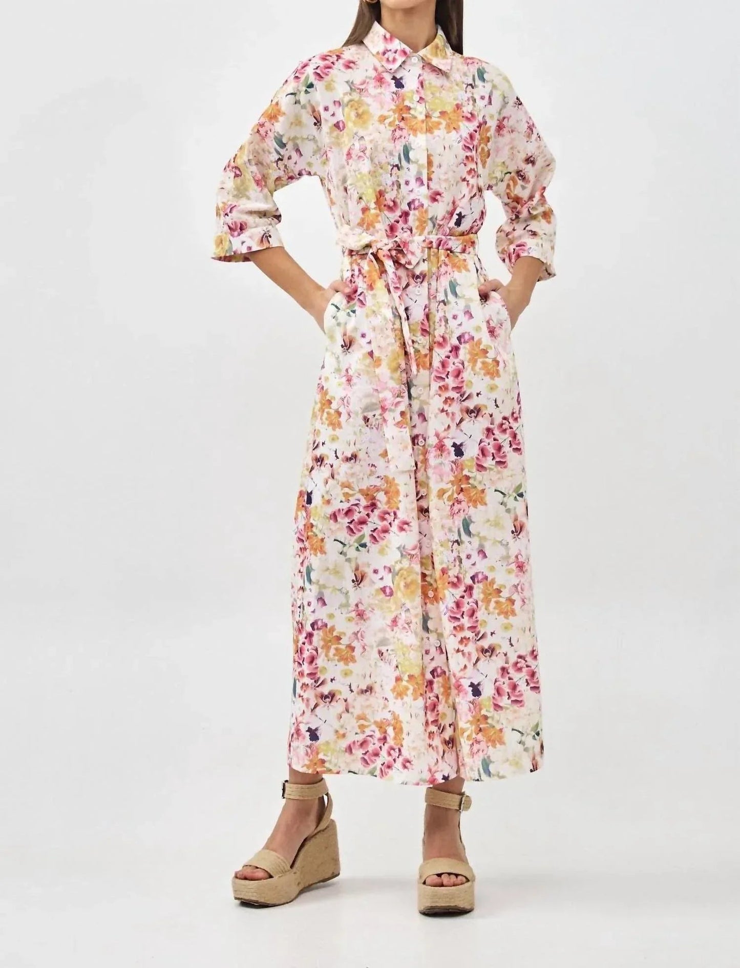 Floral Print Linen Maxi Dress