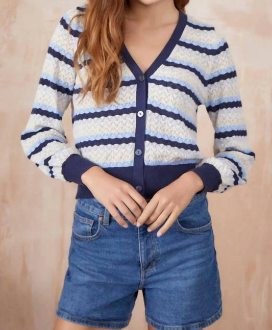 AYLA POINTELLE STRIPE V CARDIGAN