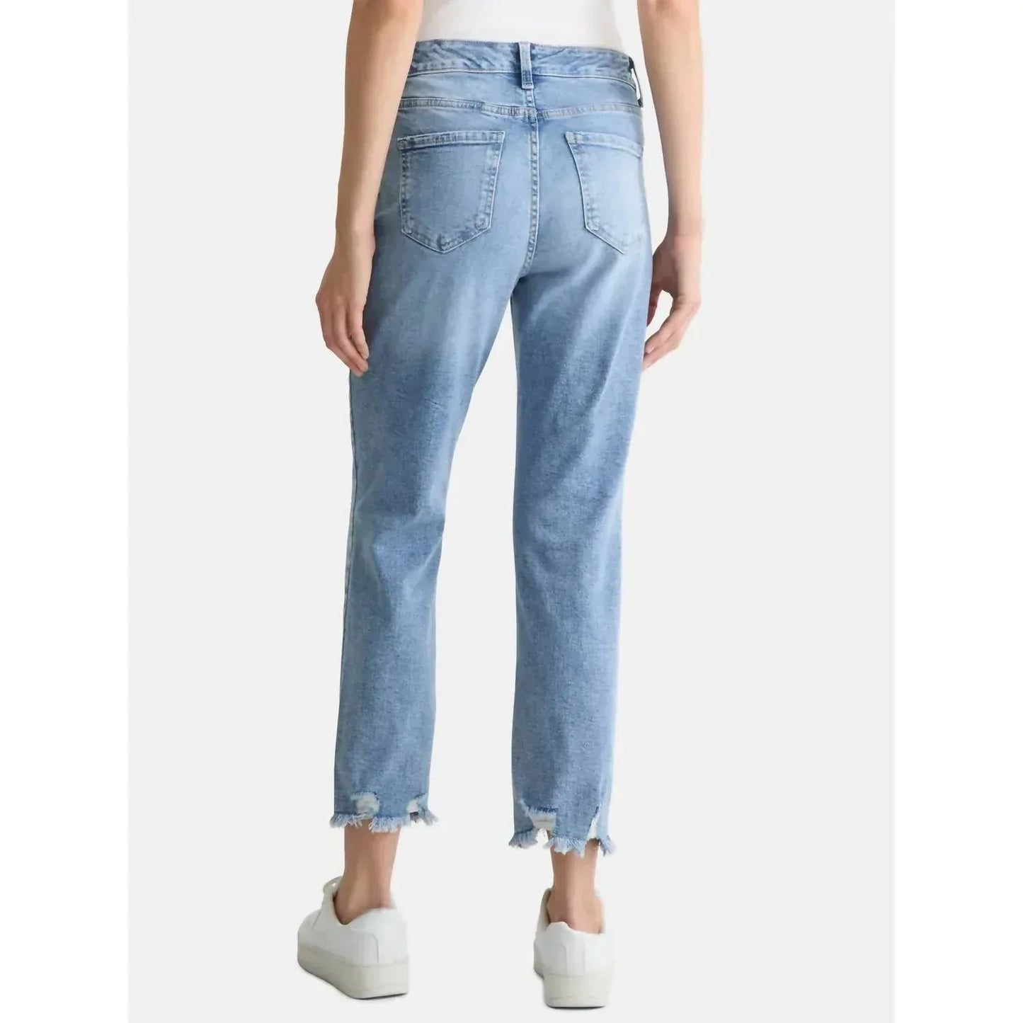 High-Rise-Jeans mit geradem Bein und zerstörten Säumen