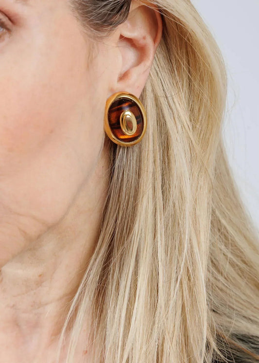 Women's Oval Tortoise Clip Earrings