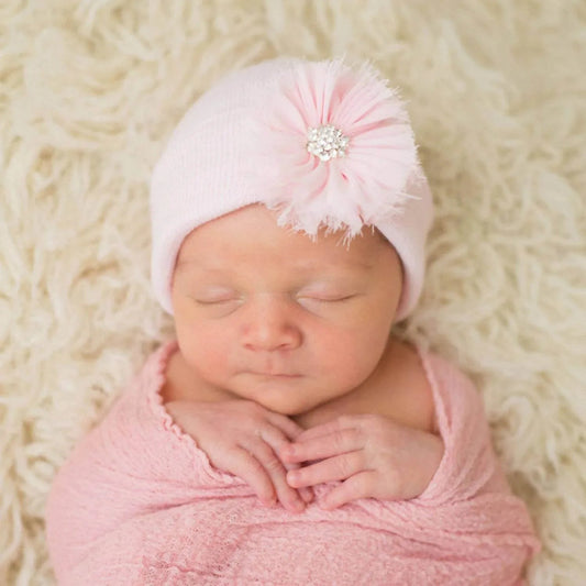 Frayed Flower With Jeweled Center Nursery Hat