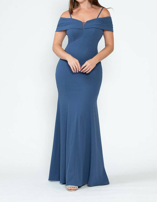 Crepe Fitted Off Shoulder Gown
