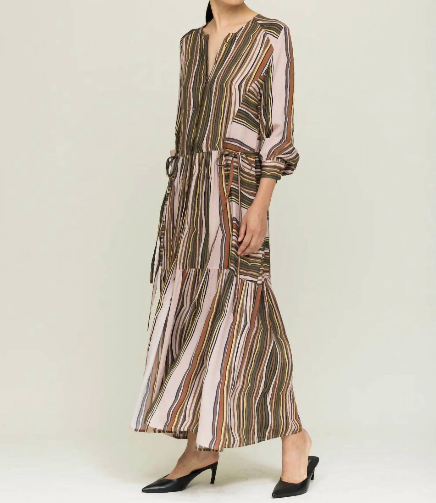 Midi-Kleid aus Perl-Doppelgeorgette mit Schiefer-Print