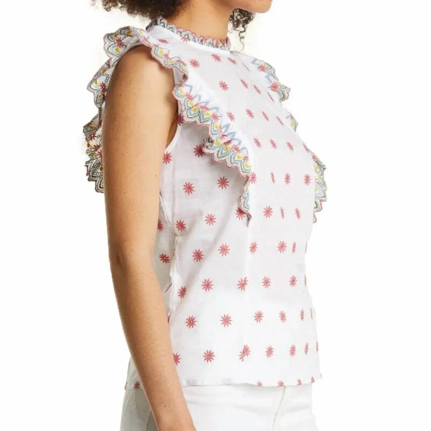 Ärmelloses Oberteil aus Broderie Anglaise