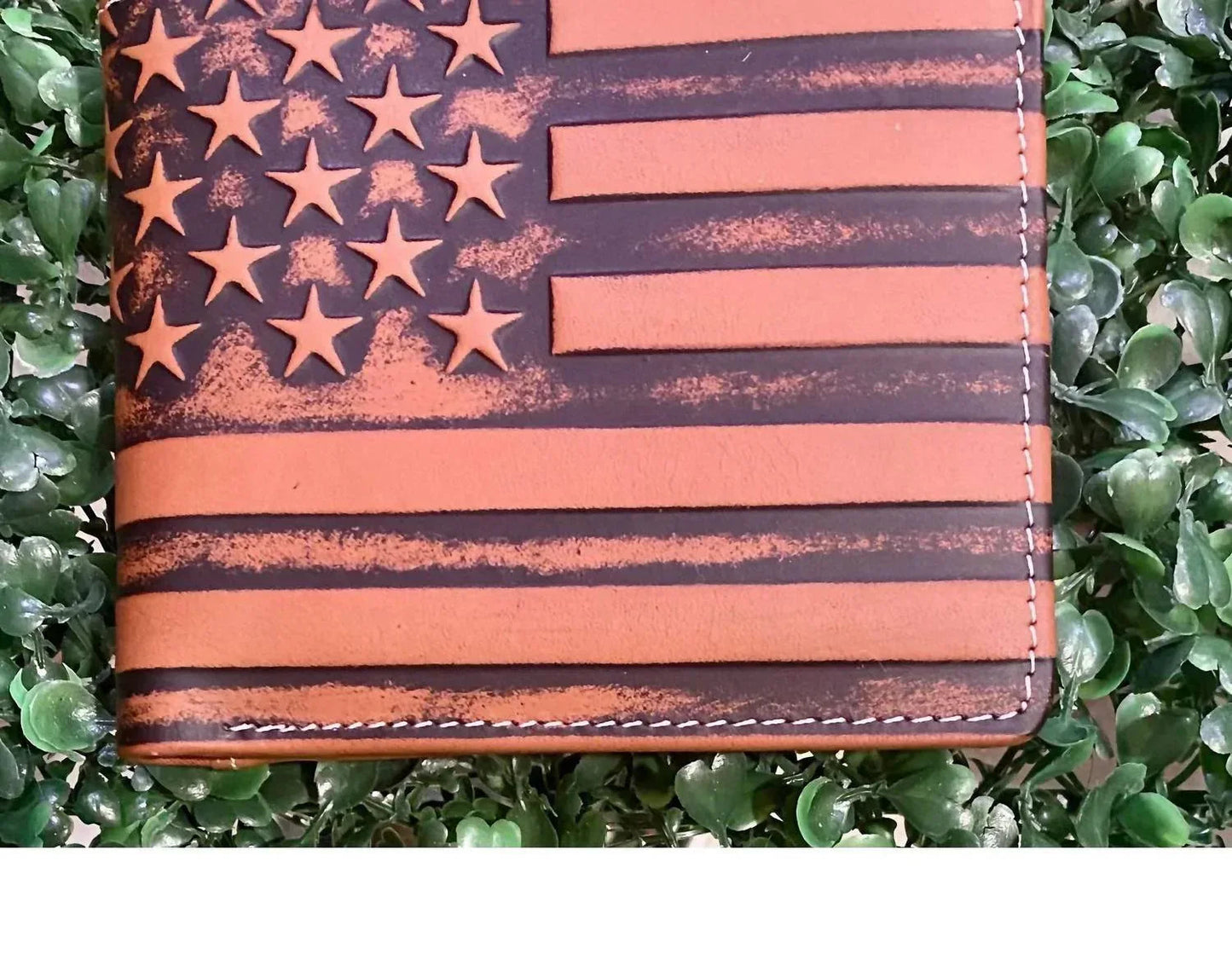 Men's Embossed American Flag Genuine Leather Wallet With Rfid Blocking
