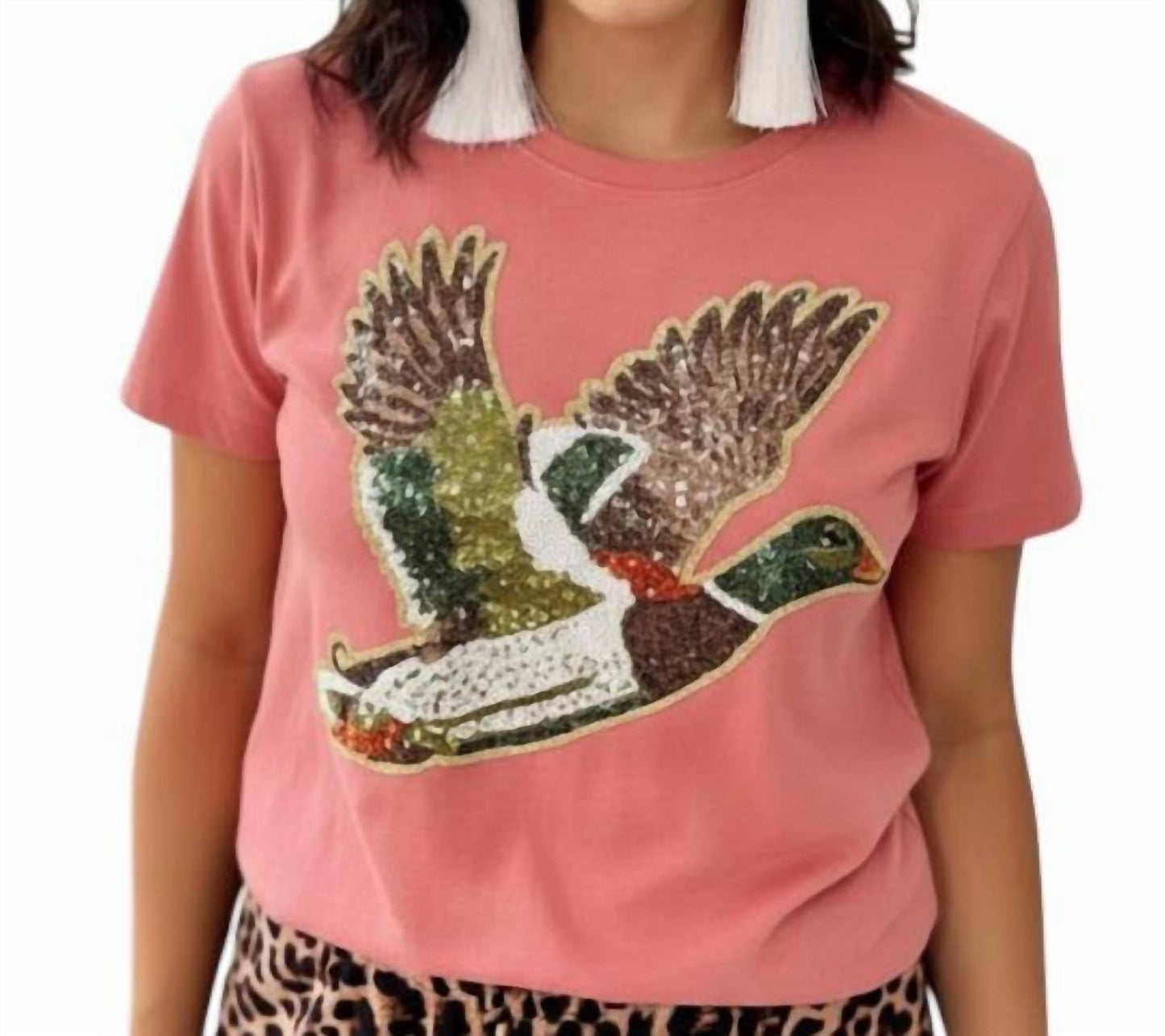 Paillettenenten-Kurzarm-T-Shirt