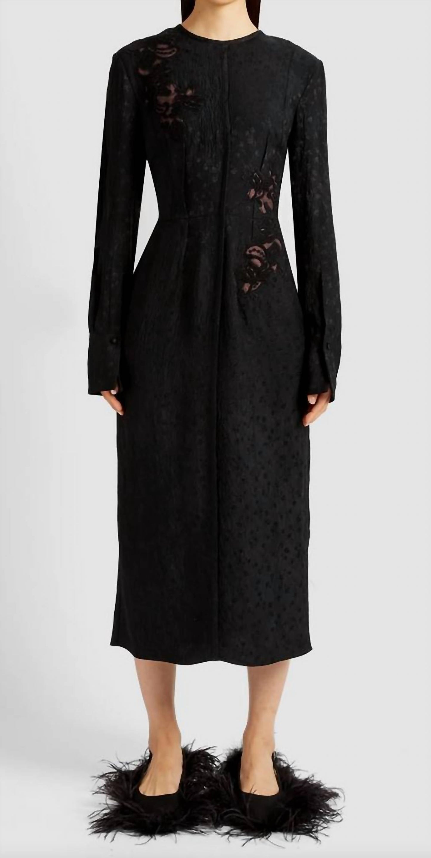 Langärmeliges Midikleid aus gecrushtem Stoff mit Blumenmuster