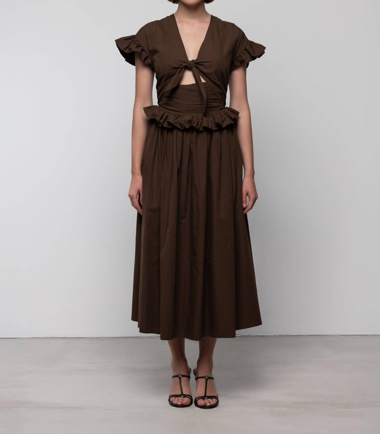 Maxikleid aus gestufter Baumwolle mit Schleife