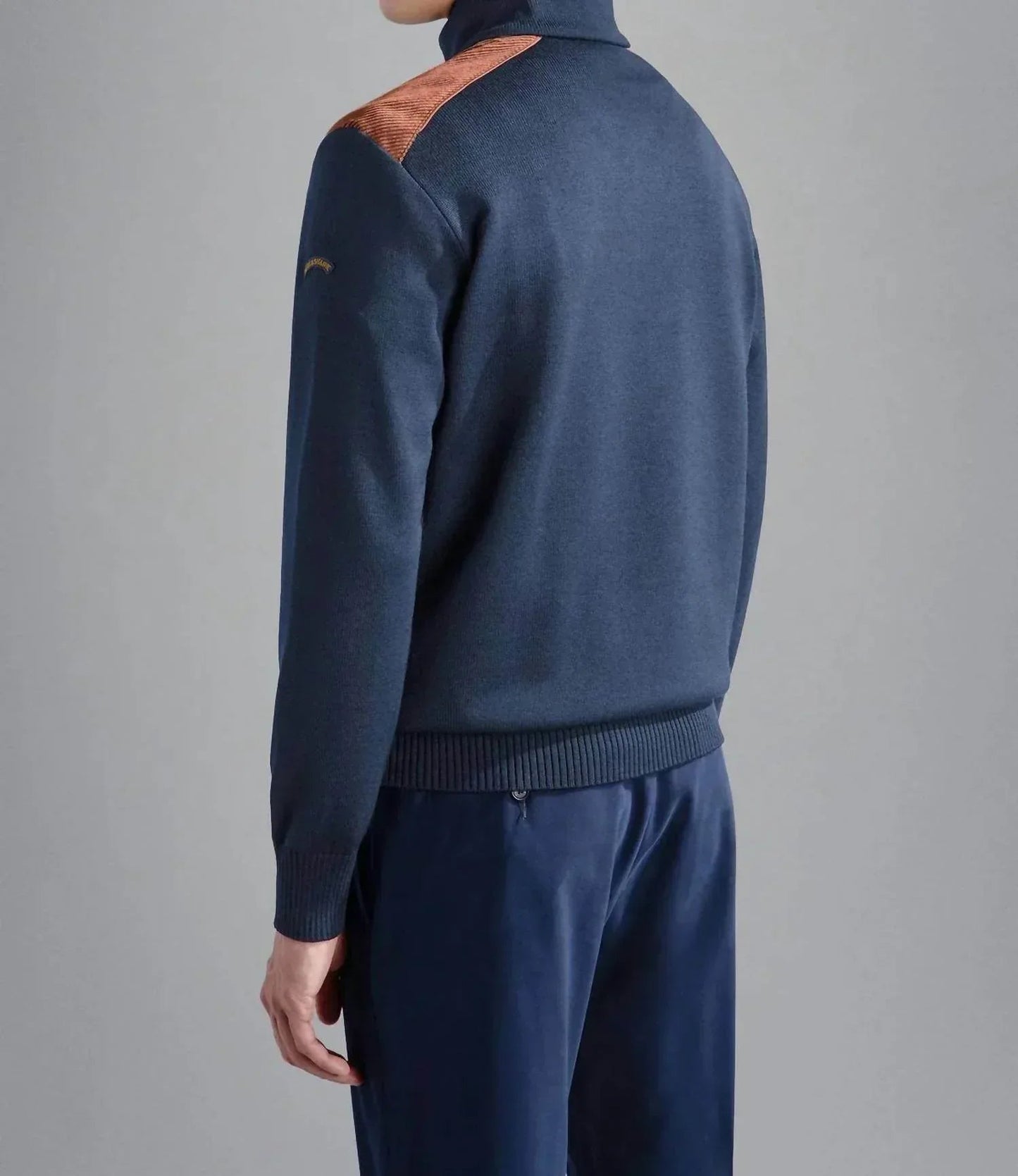 Men's Wool Zip Sweater With Corduroy Details