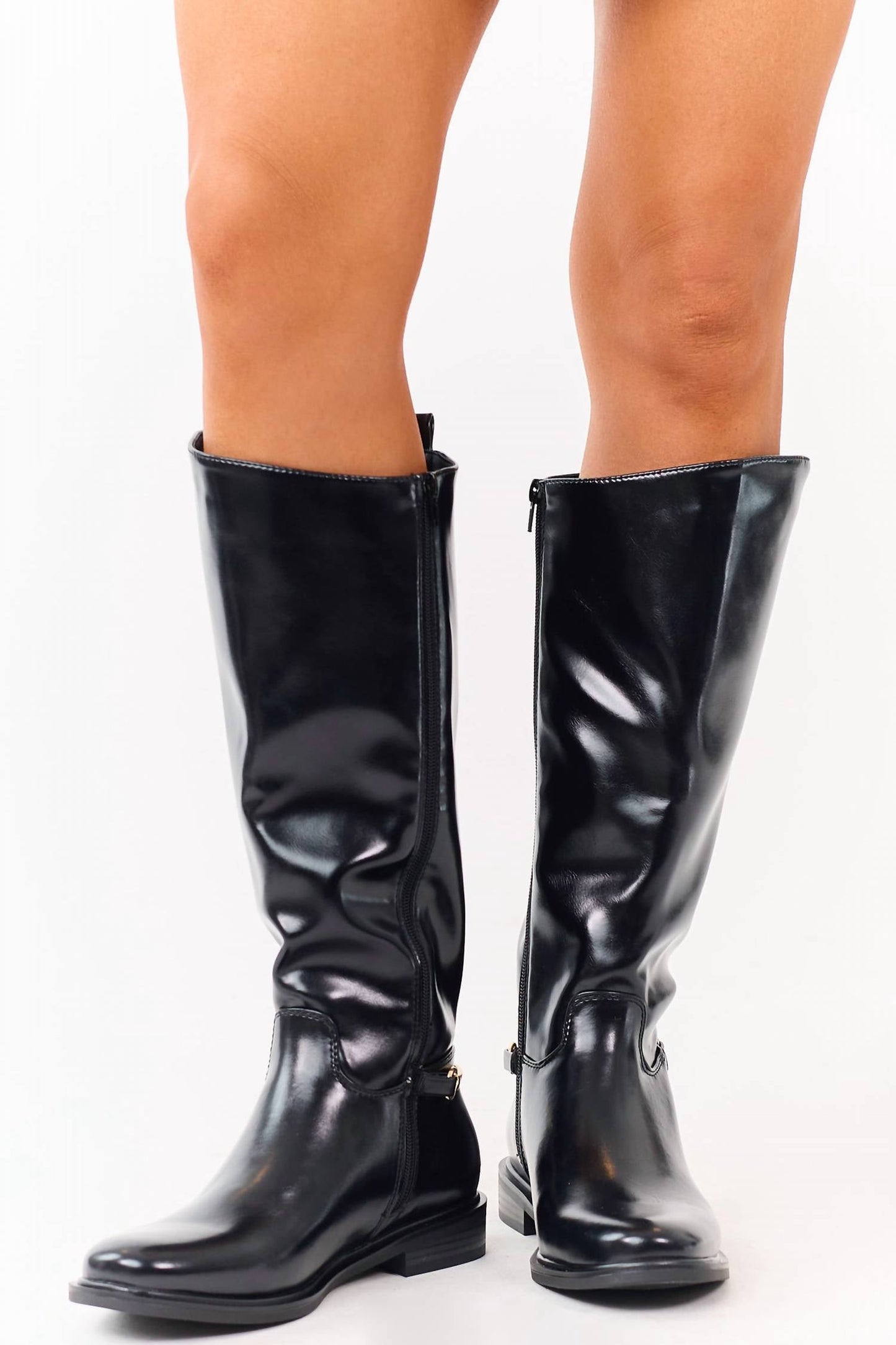 Damen Sofia Kniehohe Reitstiefel aus Kunstleder mit Horsebit-Detail