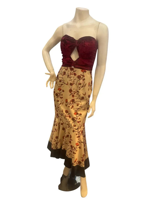 Strapless Floral Satin Dress