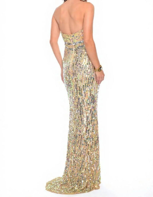 Zweifarbiges trägerloses Pailletten-Abendkleid