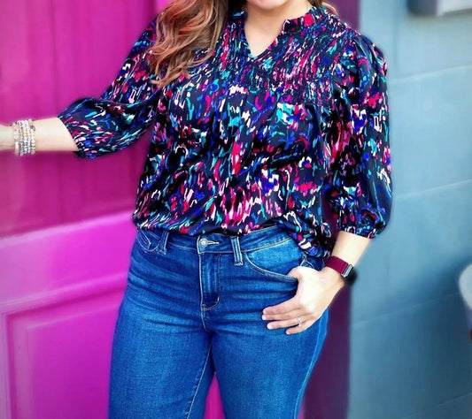 Abstract Smocked Blouse
