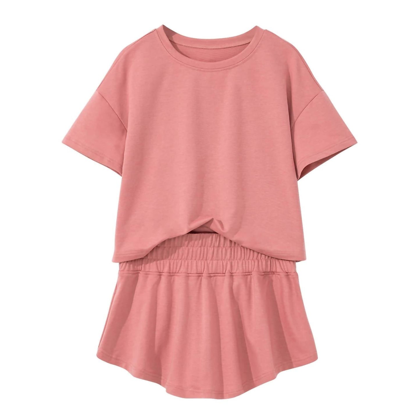 Kurzes T-Shirt und hoch geschnittener Rüschen-Skort Set