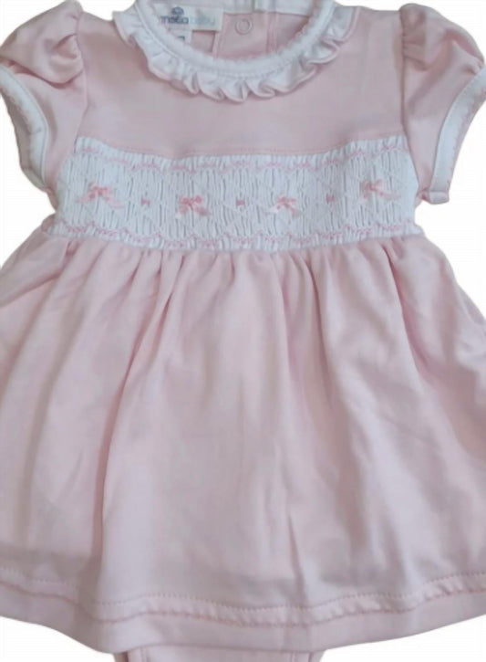 Amelias klassisches, einfarbiges, gesmoktes Kurzarmkleid für Mädchen im Set