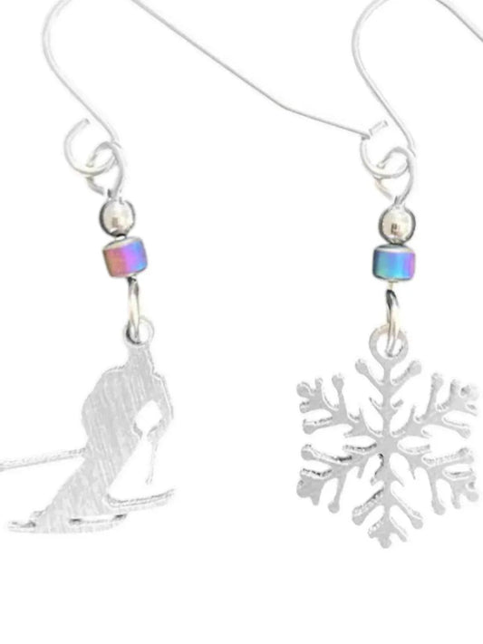 Women's Skier And Snowflake Earrings