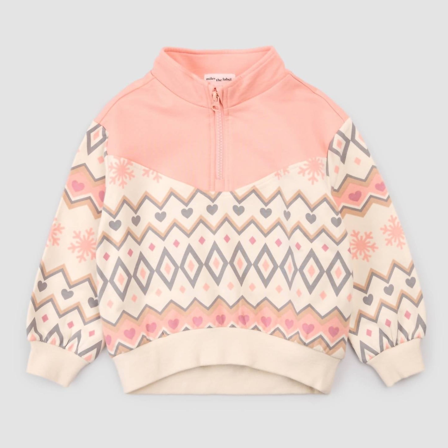 Mädchen-Fleece-Pullover mit halbem Reißverschluss und Fair-Isle-Muster