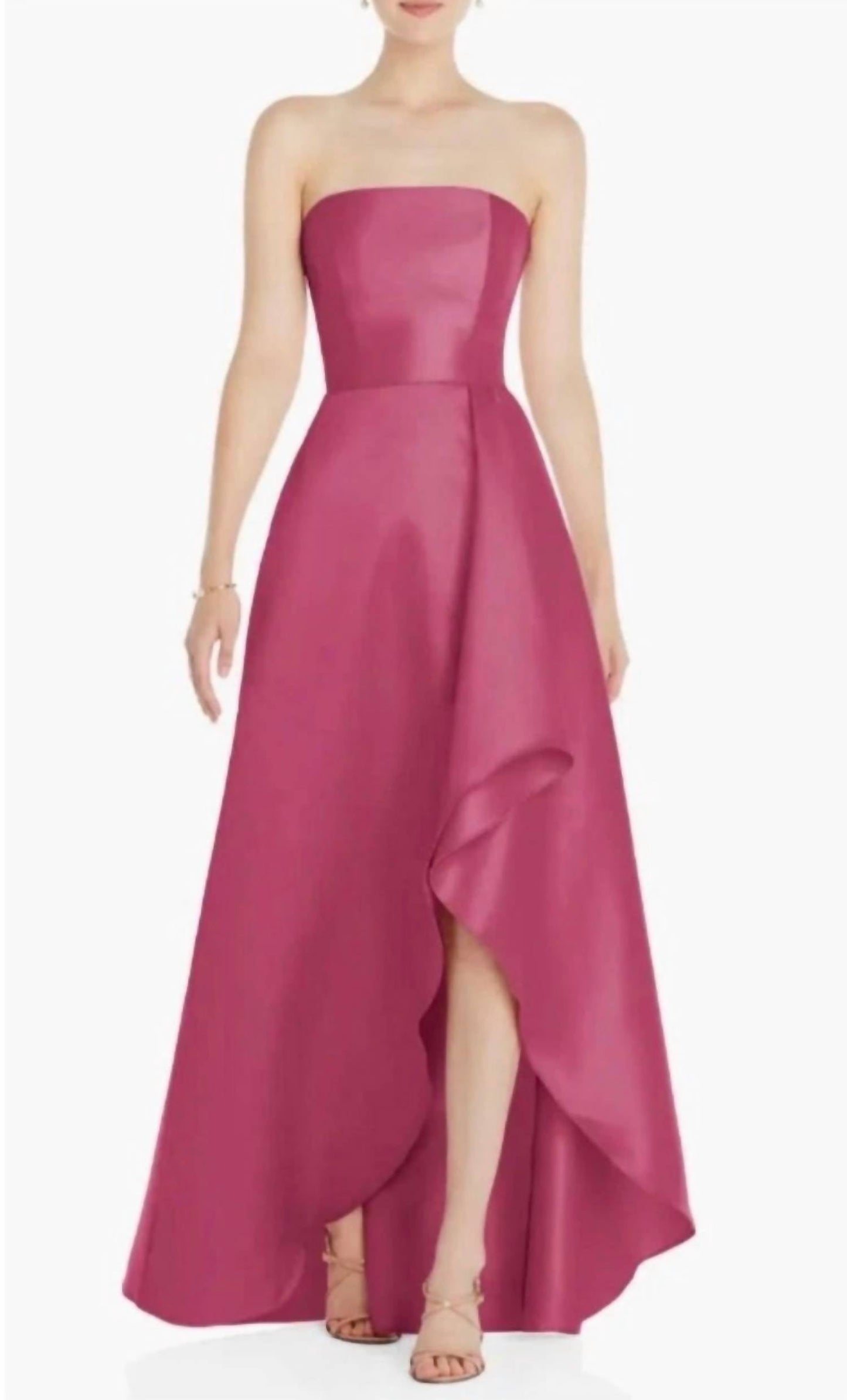 Trägerloses Satin-High-Low-Ballkleid