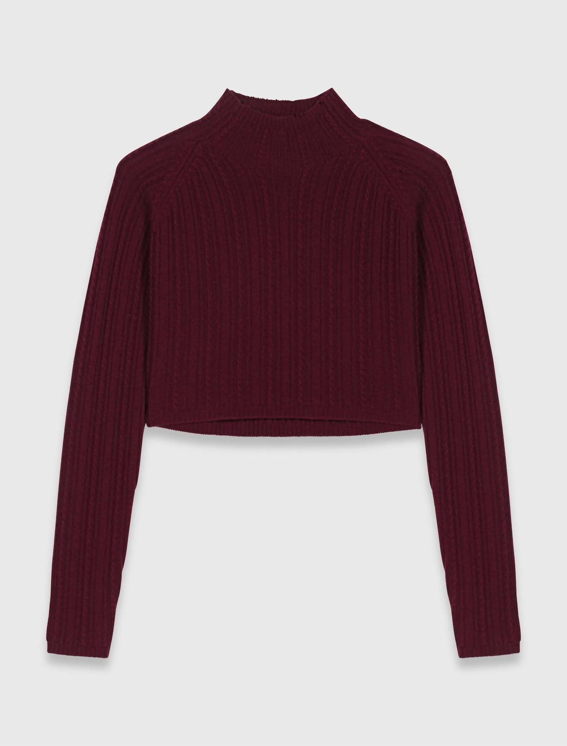 Kurzer Zopfstrickpullover mit Mock Neck