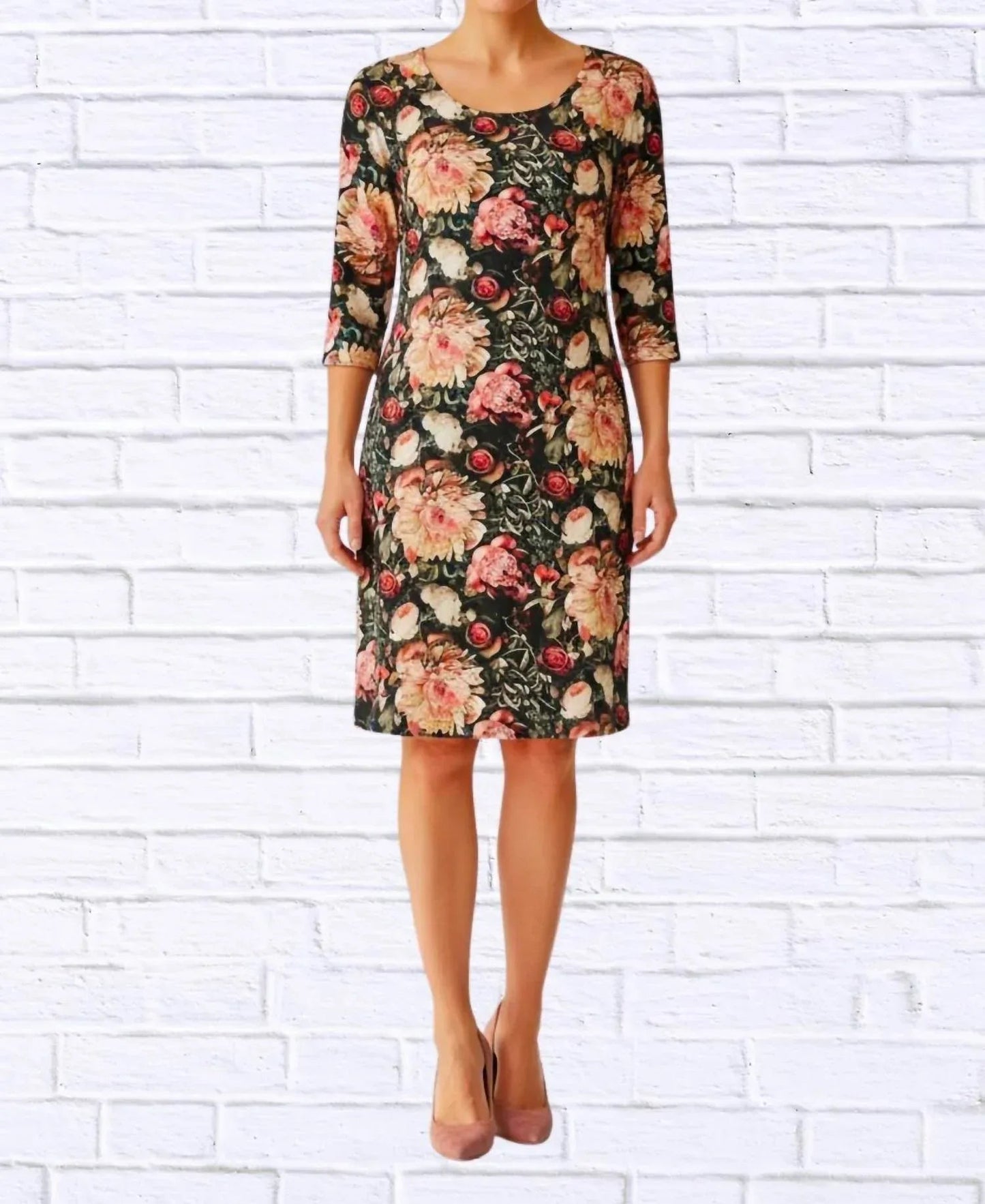 Vintage-Midi-Strickkleid mit Blumenmuster